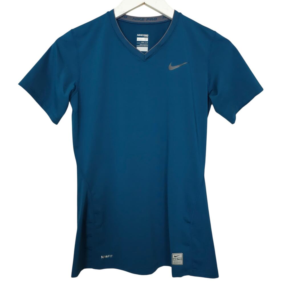 Nike Pro Dark Teal Fitted V-Neck Short Sleeve Workout Shirt S